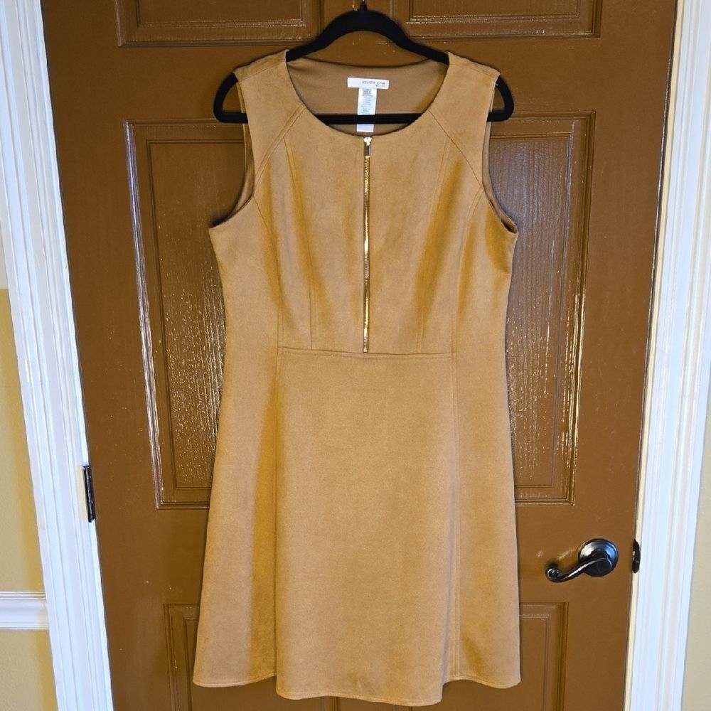 Studio One-Camel sueded sleeveless pullover A line dress Sz 14